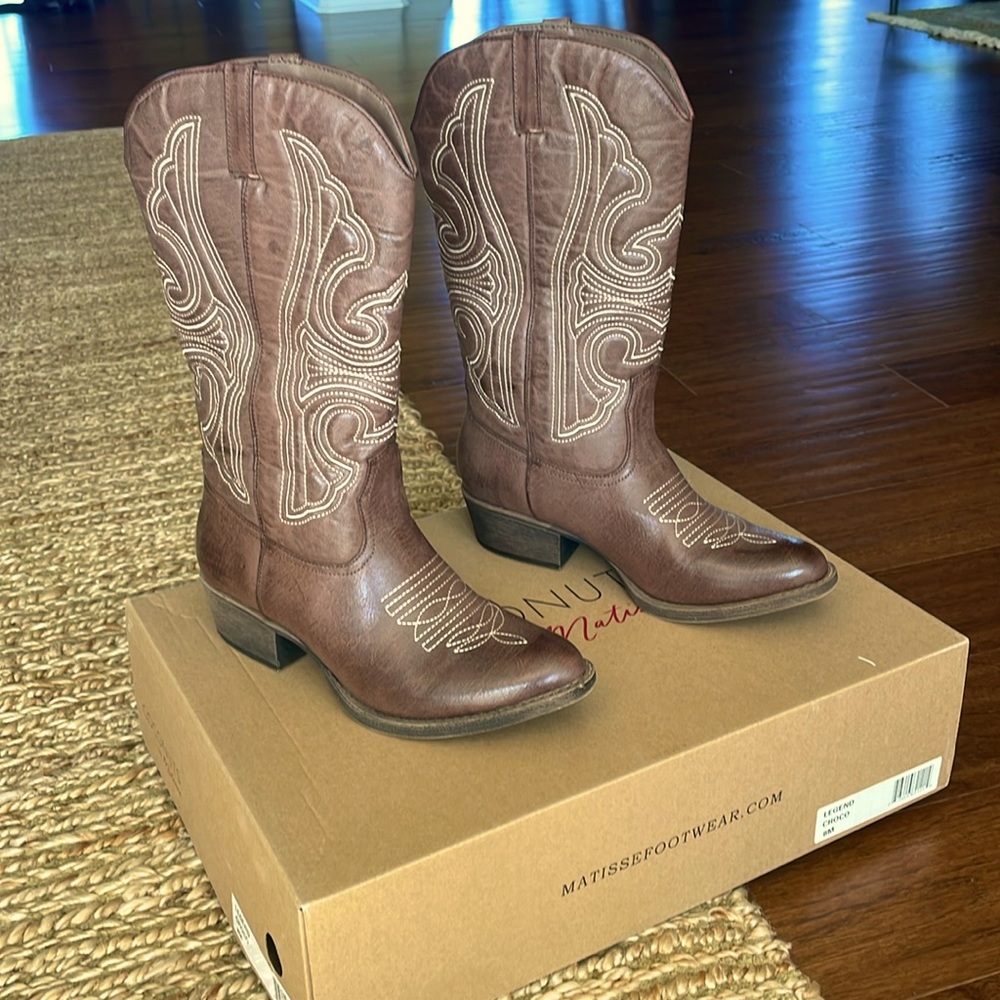 Matisse Brown Heeled Boots with Western Flair